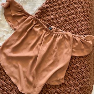 Caramel brown off-shoulder top, size Small!